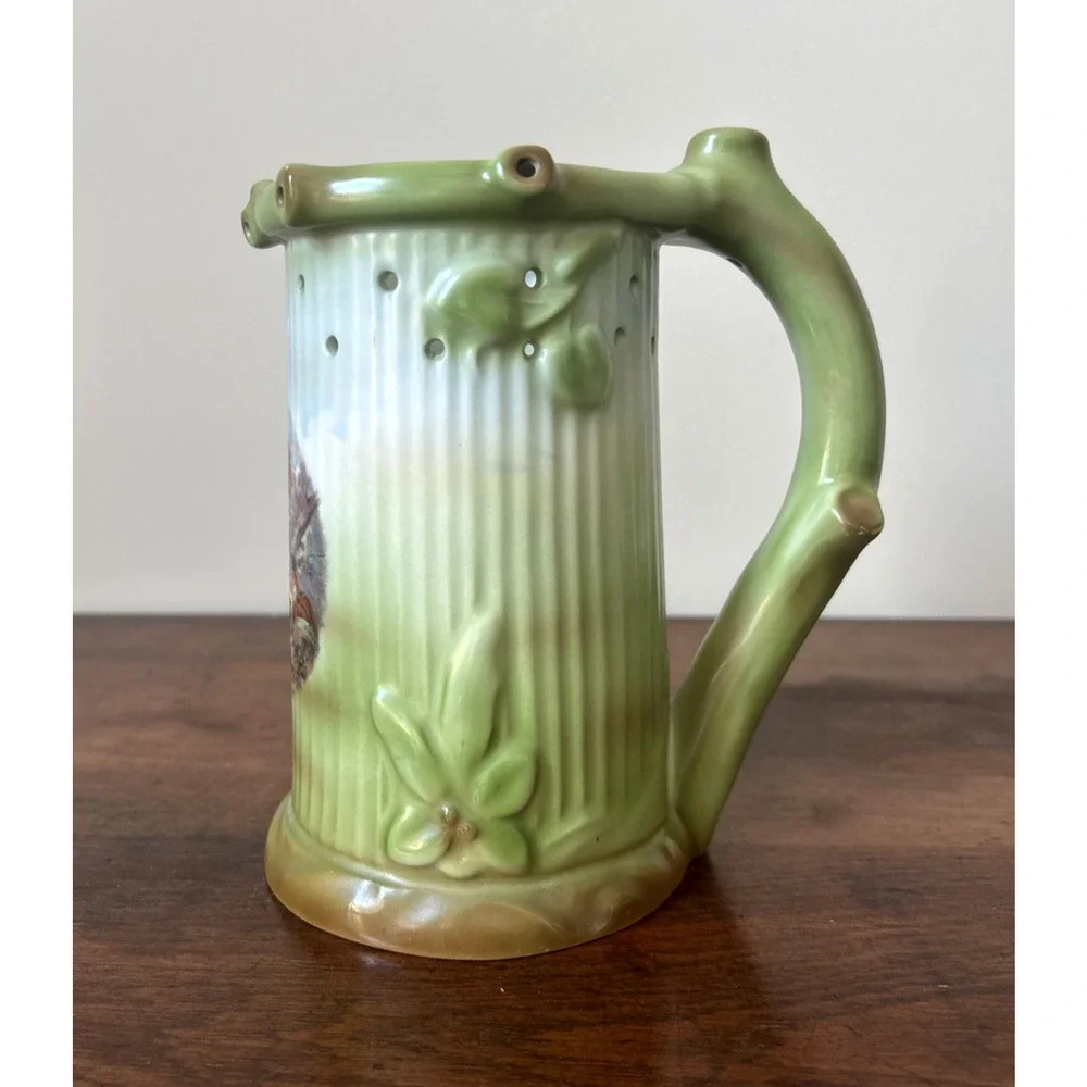 Antique German Puzzle Beer Stein Mug Hand Painted Porcelain Pastoral Scene 7